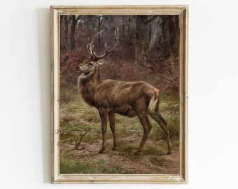 Rustic Deer Painting: Vintage Cabin Wall Art (Digital Download)
