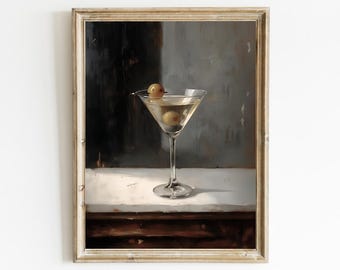 Vintage Martini Glass Art Print: Cocktail Bar Cart Decor (Digital Download)