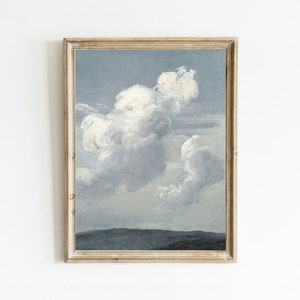 Vintage wolkolieverfschilderij: landschapskunstdruk (digitale download)