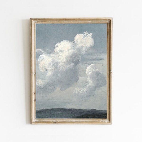 peinture de nuage vintage, téléchargement d’impression de paysage, art du ciel bleu, art imprimable, impression téléchargeable