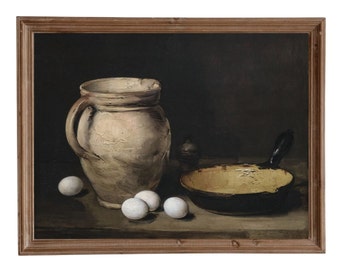 Vintage Kitchen Still Life Painting: Rustic Farmhouse Art Print (Digital Download)