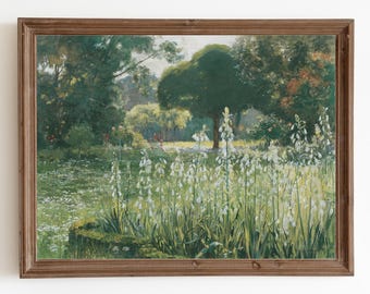 Vintage Spring Landscape Painting: Farmhouse Cottage Decor (Digital Download)