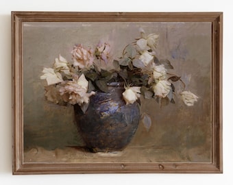 Vintage Floral Painting: Antique Still Life Art (Digital Download)