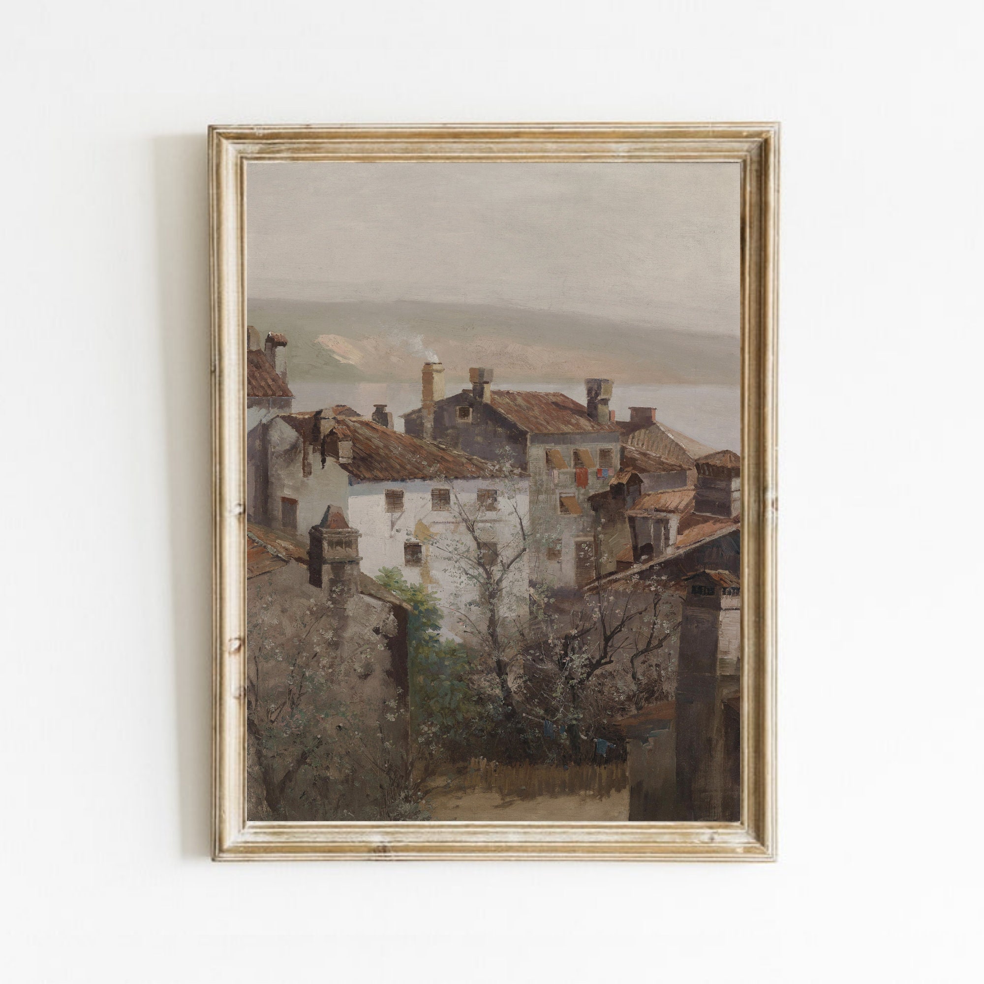 European Village Painting Vintage Architecture Print Antique Etsy