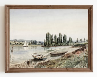 Vintage Sailboat Seascape Painting: Coastal Antique Decor (Digital Download)