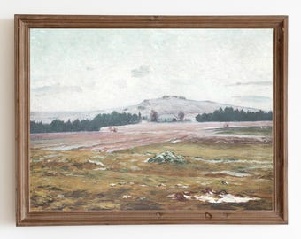 Vintage Bauernhaus Landschaft Ölgemälde: Antike ländliche Wandkunst (Digitaler Download)