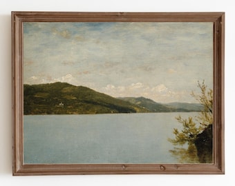 Vintage Lake Painting: Rustic Landscape Art Print (Digital Download)