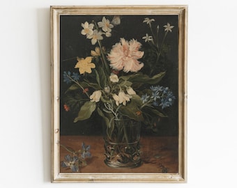 Impression florale vintage, peinture de fleurs ancienne, impression d'art botanique, peinture à l'huile vintage, nature morte art floral, art mural fleurs imprimable