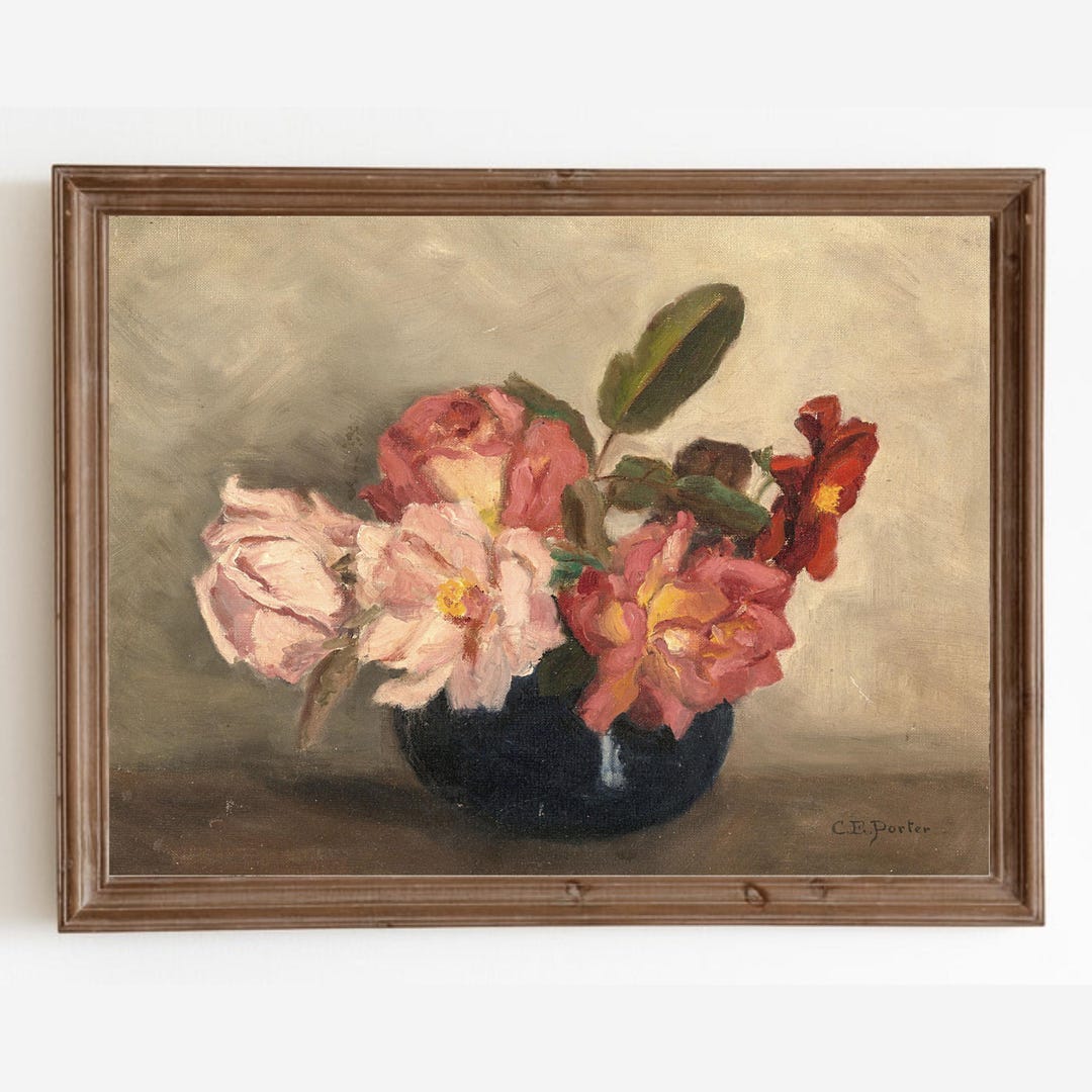 Vintage Rose Art Print: Floral Still Life Painting (digital Download ...