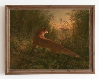 Vintage Fox Hunting Painting: Rustic Animal Wall Art (Digital Print)