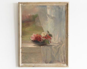 Pintura de bodegón vintage con flores: Impresión de arte floral antiguo (descarga digital)