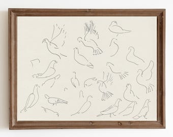 Vintage Dove Sketch Print: Minimalist Bird Line Art, Bird Drawing (Digital Download)