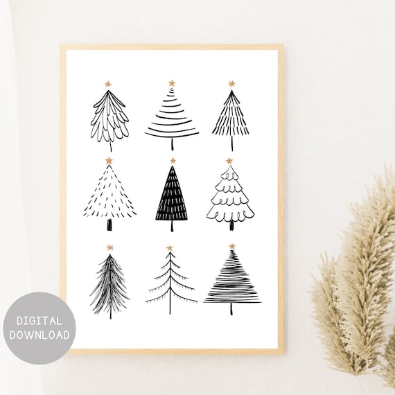 Christmas Tree Print Black and White Wall Art Christmas Wall | Etsy