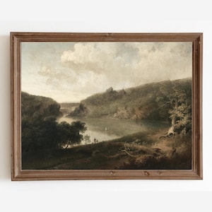 Vintage Lake Landscape Painting: Rustic Antique Art Print (Digital Download)