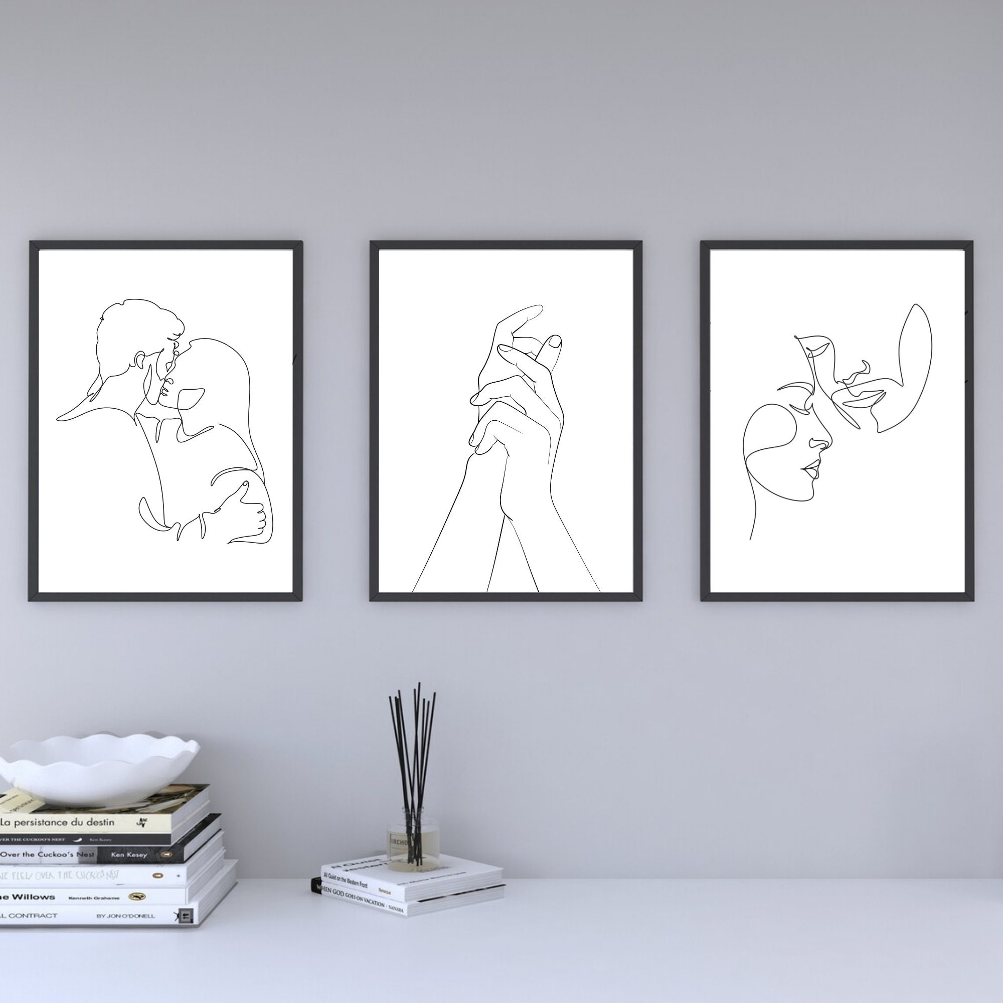 One Line Drawing Set, Minimalist Couple Kissing, Couple Kiss Illustration,  Romantic Wall Art, No 02 Greeting Card by Mounir Khalfouf