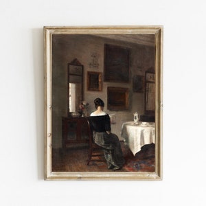 Antique Woman Reading Portrait, Vintage Art Painting, Printable Wall Art, Moody Art, Scene Painting, Antique Oil Painting, Bookish Prints