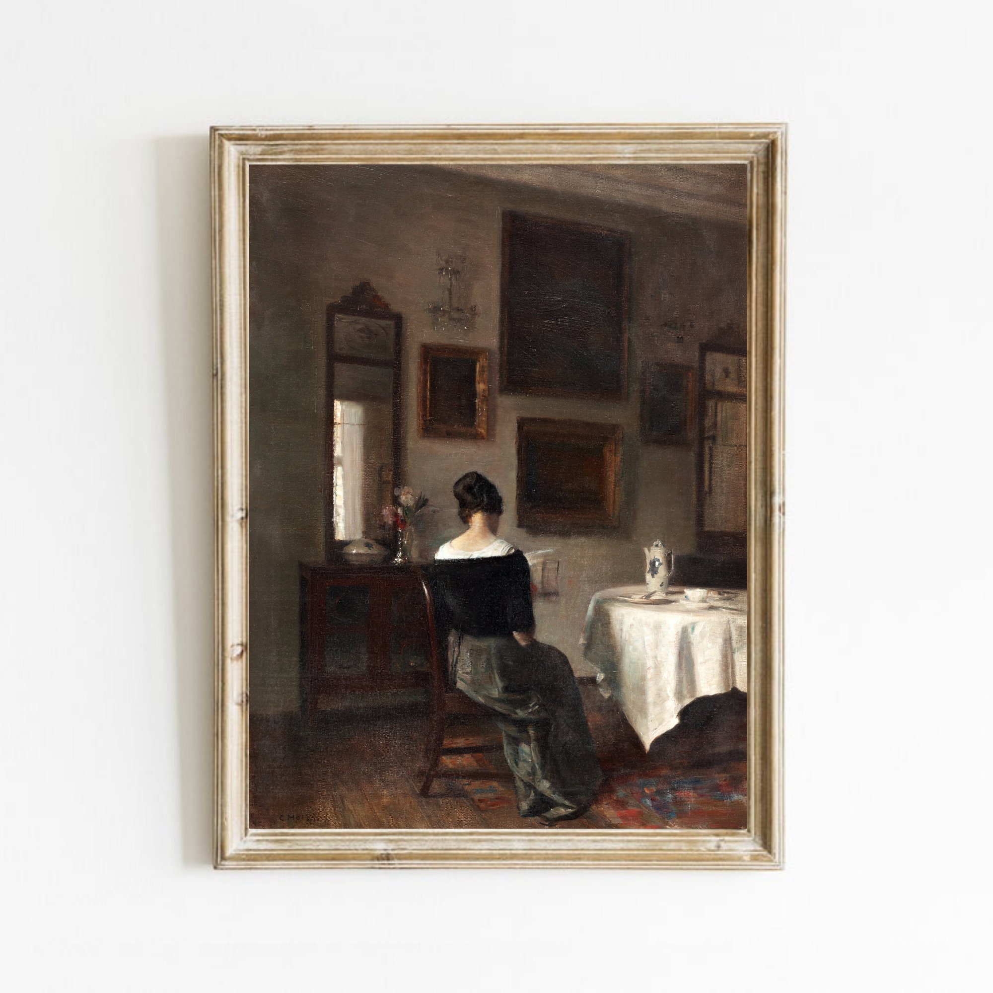 Antique Woman Reading Painting: Moody Vintage Art (Digital Download)