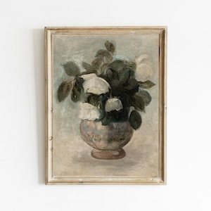 Still Life Roses Painting, Vintage Flower Prints, Neutral Floral Wall Art, Printable Art, Digital Downloadable Art image 1