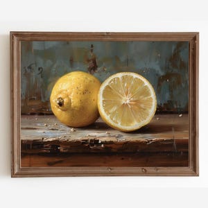 Lemon Art Print, Country Kitchen Fruit Print, Rustic Vintage Farmhouse Painting, Downloadable Print, Printable Wall Art