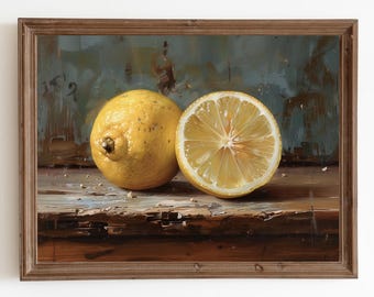 Lemon Still Life Art Print: Vintage Kitchen Painting (Digital Download)