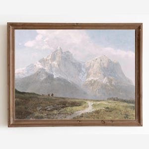 Vintage Mountain Landscape Art Print: Rustic Farmhouse Decor (Digital Download)