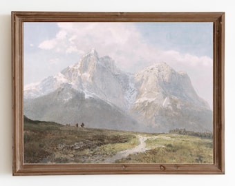 Vintage Mountain Landscape Art Print: Rustic Farmhouse Decor (Digital Download)