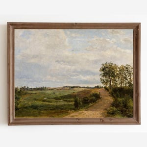 Vintage Country Landscape Painting: Farmhouse Wall Art (Digital Download)