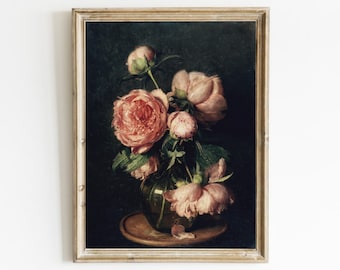 Bodegón de peonías vintage: arte floral antiguo con un toque melancólico (impresión digital)