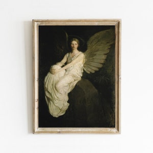 ヴィンテージの天使画。宗教画。女性天使の肖像画。アンティーク