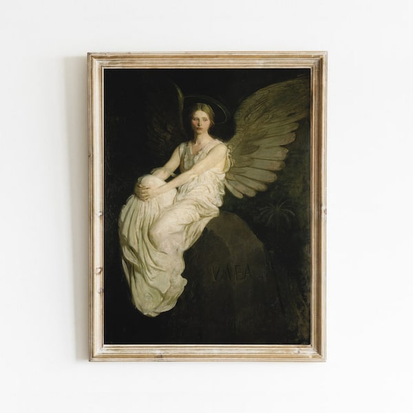 Vintage Angel Painting, Christian Artwork, Catholic Art Print, Religious Painting, Angel Portrait, Printable Art, Digital Print