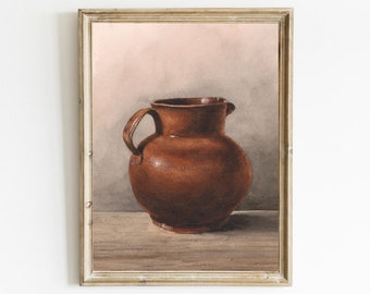 Vintage Jug Still Life Print: Rustic Farmhouse Kitchen Art (Digital Download)