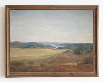 Vintage Farmhouse Landscape Painting: Country Wall Art (Digital Download)