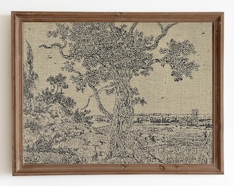 Vintage Tree Landscape Sketch: Neutral Botanical Art Print (Digital Download)