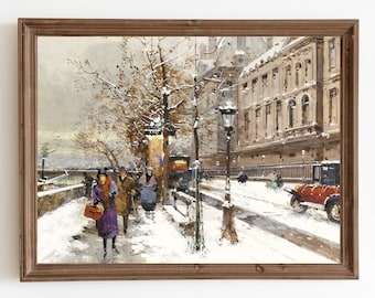 Vintage Paris Winter Cityscape Art Print: Snowy French Decor (Digital Download)