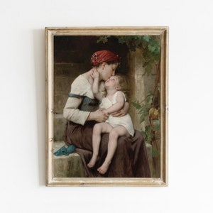 Motherhood Art Print, Vintage Mother and Child Painting, Nursery Art, Printable Wall Art, Digital Downloadable Art