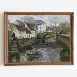 Vintage Belgian Village Canal Print: Rustic European Landscape (Digital Download)
