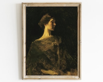 Vintage Woman Portrait Painting: Dark Academia Wall Art (Digital Art Print)