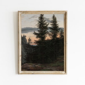 Forest Oil Painting, Vintage Pine Tree Print, Rustic Nature Art Decor, Digital Printable Art