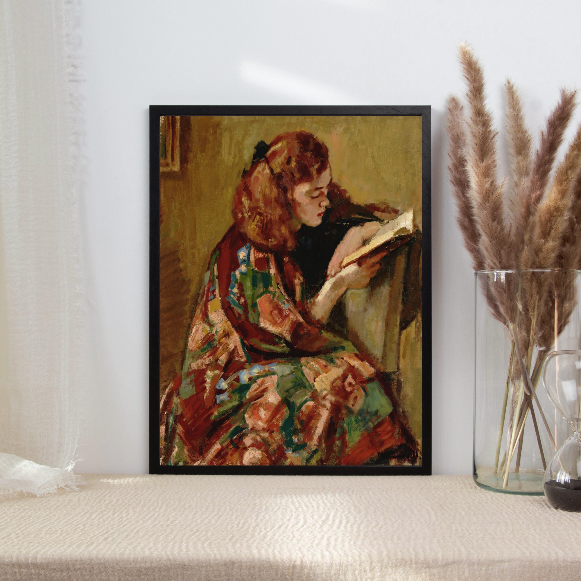 Vintage Woman Reading Oil Painting: Moody Victorian Art Print, Antique ...