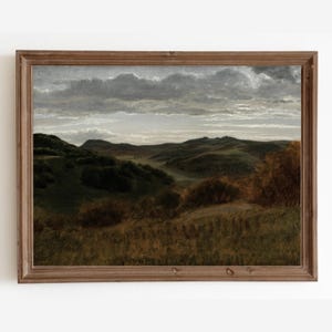 Vintage Mountain Landscape Oil Painting: Rustic Farmhouse Decor (Digital Download)