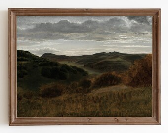 Vintage Mountain Landscape Oil Painting: Rustic Farmhouse Decor (Digital Download)