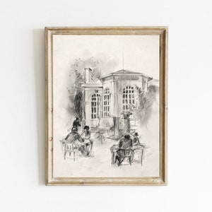 Vintage Paris Cafe Sketch Art Print: minimalistisch stadsgezicht (digitale download)