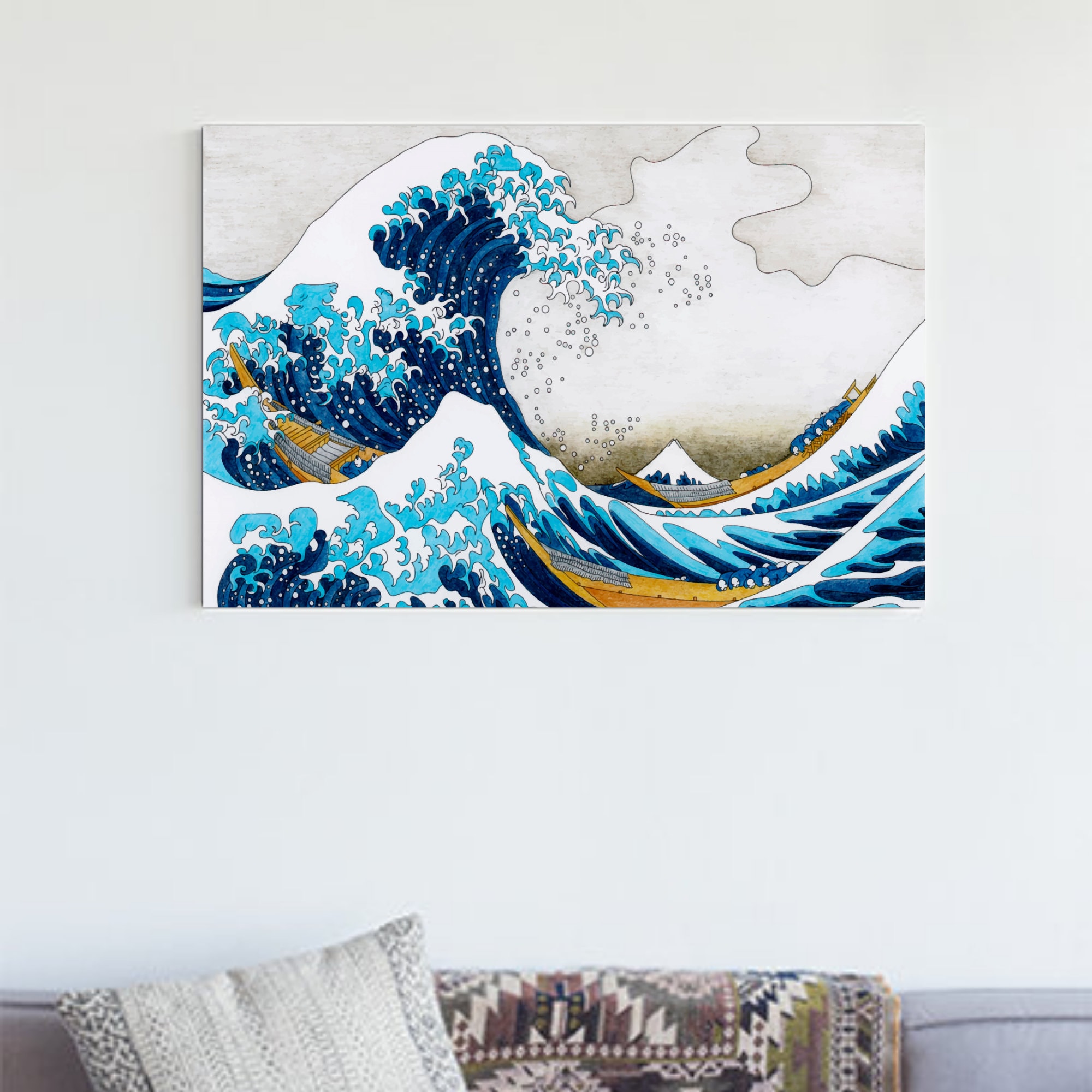 神奈川沖浪裏、ヴィンテージプリント、海の波アートプリント、日本の