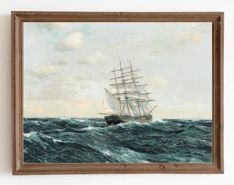 Vintage Ship Painting: Antique Ocean Seascape Art (Digital Download)