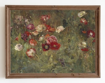 Vintage Poppy Field Painting: Antique Floral Art Print (Digital Download)