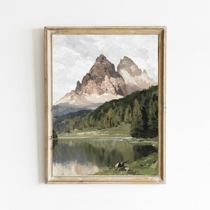 Rustic Mountain Landscape Art Print: Vintage Cabin Wall Decor (Digital Download)