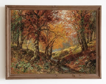 Herbst Landschaft Ölgemälde, rustikale Dekoration, rustikale Herbstlandschaft, digitale druckbare Kunst