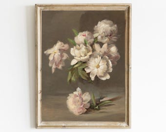 Vintage Peonies in Vase Painting: Still Life Flower Art (Digital Download)