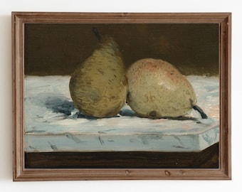 Vintage Pear Still Life Painting: Rustic Kitchen Art (Digital Download)