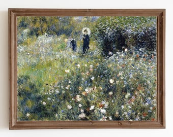 Vintage Woman in Garden Painting: French Impressionist Landscape (Downloadable Art)